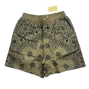 MNML Nylon Paisley Shorts Mens Small Brown Black Bandana Print Streetwear NWT
